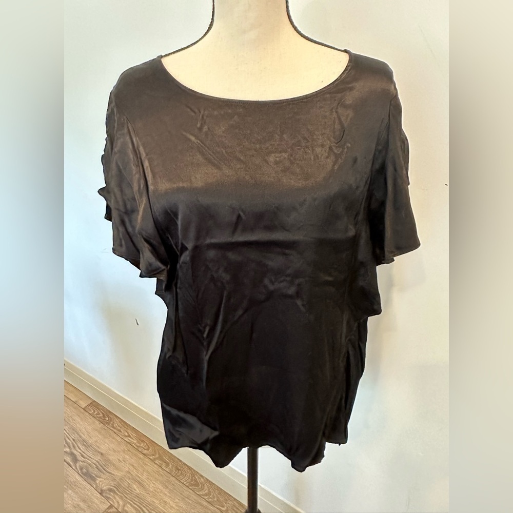 Nation Ltd. USA Black Satin Top Butterfly Sleeves SZ M NWOT